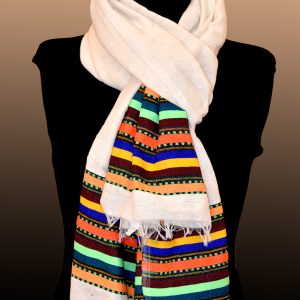 White with color-full pattern scarf